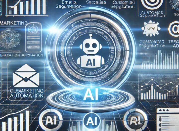 Visual guide for setting up AI marketing automation, showing step-by-step process including data integration, CRM setup, and campaign management in a digital workspace.