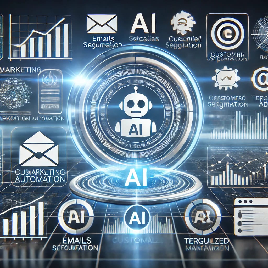 Visual guide for setting up AI marketing automation, showing step-by-step process including data integration, CRM setup, and campaign management in a digital workspace.